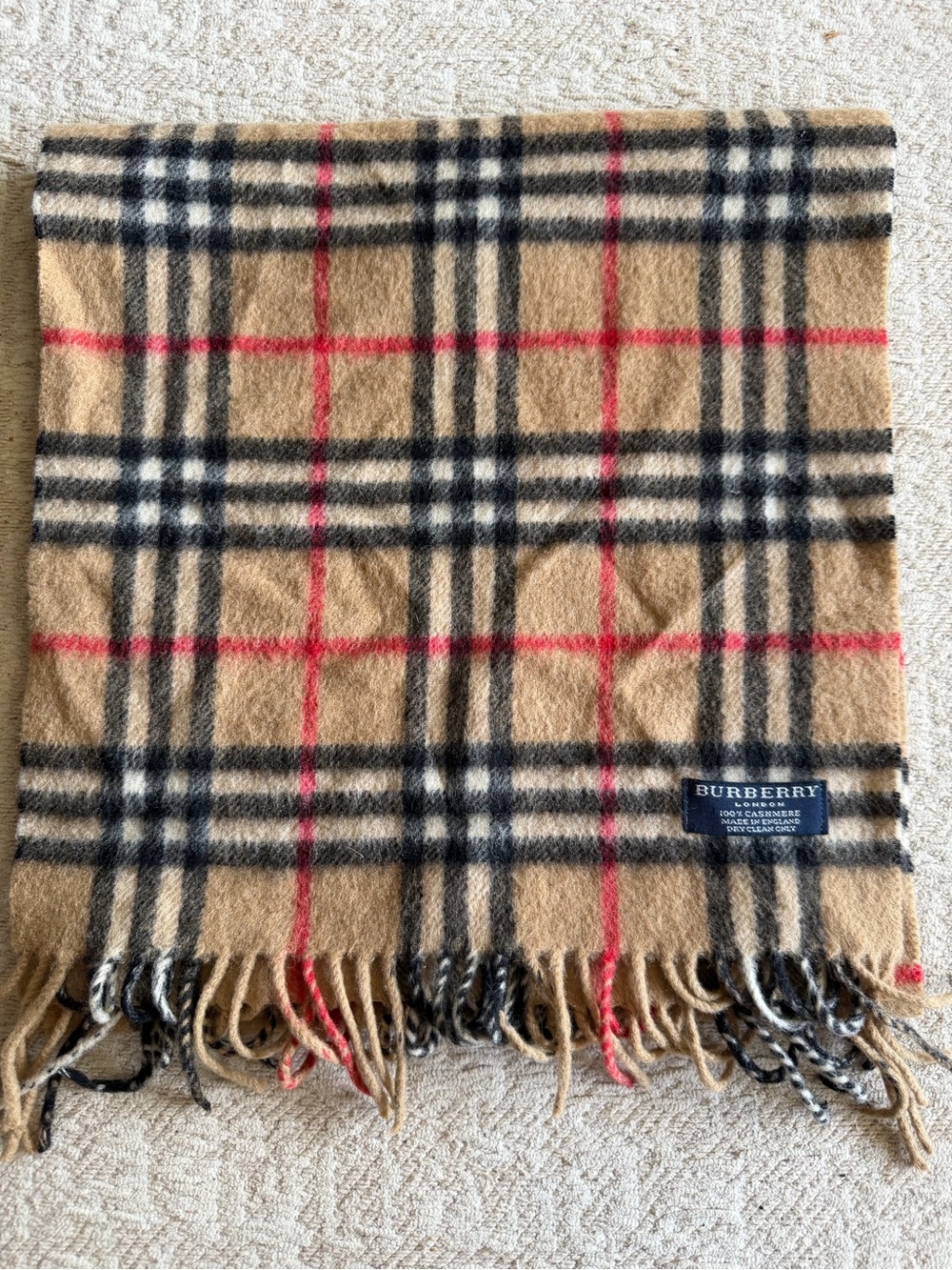 Burberry Beige, Black & Cream Cashmere Check Scarf - Picture 3 of 3